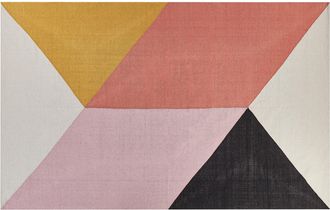 Beliani Alfombra De Algod&oacute;n Rosa Beige Amarillo Negro 140 X 200 Cm Hecho A Mano Nizip