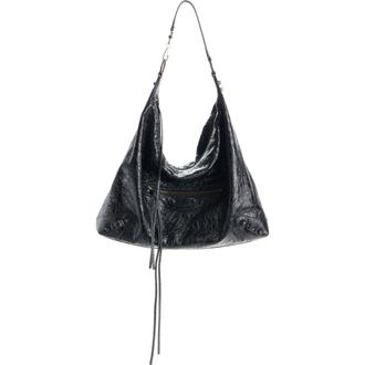 Balenciaga Le City Crinkled Leather Hobo Bag in 1000 Black at Nordstrom