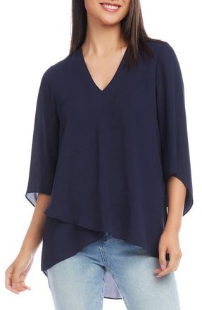 Karen Kane Asymmetrical Crepe Top in Navy at Nordstrom, Size X-Small