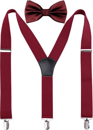 Alizeal Mens Y-Back Adjustable Suspender and Bowtie Set, Maroon