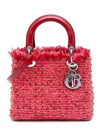 Dior 2012 Medium Tweed Fringe Rhinestone Lady Dior satchel - women - Fabric/Patent Leather - One Size - Red