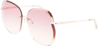 Longchamp Ros&eacute;gouden metalen zonnebril - Dames - Zonnebrillen - Roze - ONE Size - Accessoires