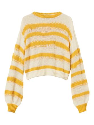 Twin-Set striped balloon-sleeve sweater - White