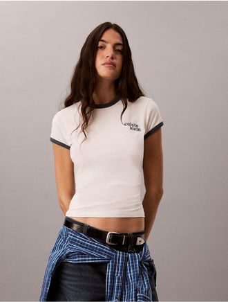 Calvin Klein Jeans Calvin Klein Womens 1989 Logo Slim Ringer Tee - White - XL