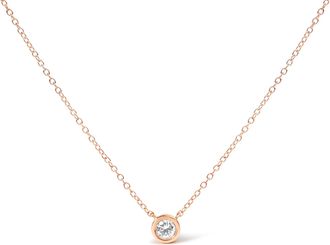 House of Brilliance 10K Gold 1/10 Carat Round Brilliant-Cut Diamond Modern Bezel-Set Solitaire 16-18 Pendant Necklace