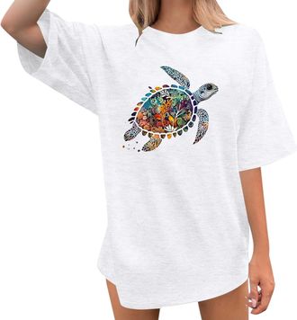 Generic Oversized Sea Turtle Shirts Women Ocean Animal Hawaiian Tshirts Graphic Casual Summer Beach Vacation Tees Tops