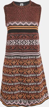 M Missoni Orange/black Patterned Lurex Knit Short Dress