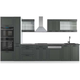 Vicco Mueble De Cocina R-line, Antracita Casa De Campo/blanco, 350 Cm Con Armario Alto, Et Antracita