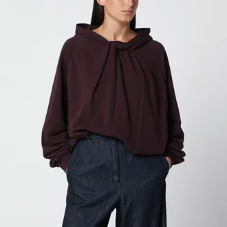 Dries Van Noten Felpa con cappuccio bordeaux in cotone
