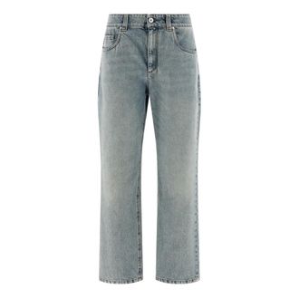 Brunello Cucinelli High-waist Cotton Jeans - Dames - Jeans - Blauw - Maat: L Katoen