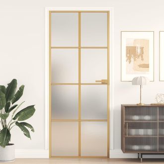 Berkfield Home Interior Door Slim Golden 83x201.5 cm Tempered Glass & Aluminium in Black