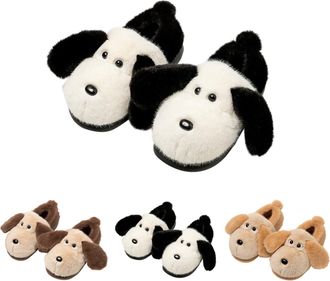 Generic Plush Slippers for Women with Memory Foam Cute Cartoon Dog Slippers, Soft Lined Cozy Warm Anti-Slip Soles, Winter Slip-on House Shoes for Indoor Outdo