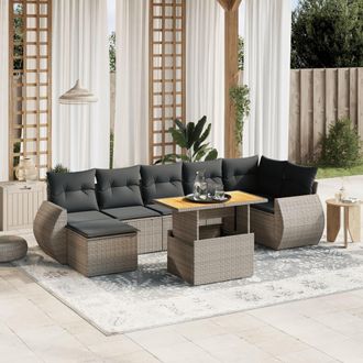 vidaXL Vidaxl - Set De Sof&aacute;s De Jard&iacute;n 8 Pzas Y Cojines Rat&aacute;n Sint&eacute;tico Gris