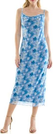 Bebe Tropical Mesh Cowl Maxi Dress in Blue White at Nordstrom Rack, Size X-Large