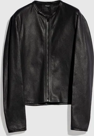 Gucci Perforated Stretch Leather Zip Jacket, Size 42 it, Black, Ready-to-wear