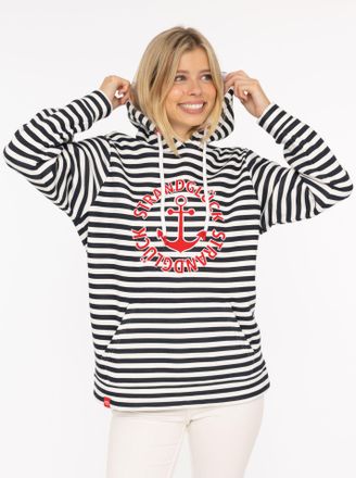 Zwillingsherz Kapuzensweatshirt ZWILLINGSHERZ Streifen Strandgl&uuml;ck, Damen, Gr. L/XL, blau (marine), angeraute Sweatware, Obermaterial: 50% Baumwolle, 50% Polyester,