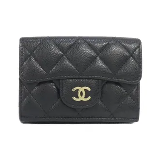 Chanel Black Bordeaux Grained Calfskin Wallet (Tri-Fold) (Pre-Owned)
