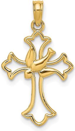 Diamond2Deal 14k Yellow Gold Cut-Out Dove Center Cross Charm Pendant