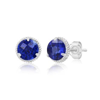 MAX + STONE 14k Yellow or White Gold 6mm Roped Halo Gemstone Round Stud Earrings
