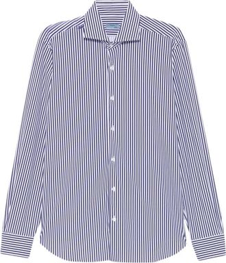 Barba Gestreepte Formele Overhemd - Heren - Zakelijke Overhemden - Blauw - 5XL - Katoen - Overhemden