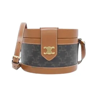 Celine Pre-owned Cross Body Bags, female, Brown, Size: ONE SIZE Pre-owned Medium Tambour Triomphe Canvas Calf Shoulder Bag