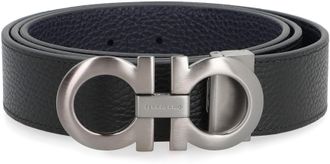 Ferragamo Mens Gancini Reversible Leather Belt Black Calf