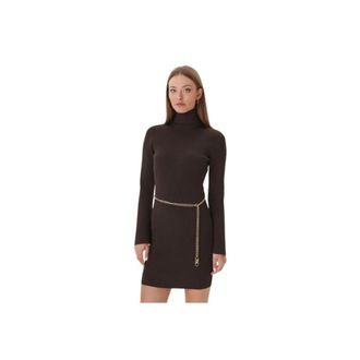 Michael Kors Knitted Dresses, female, Brown, Size: M Ribbed Knit Mini Dress