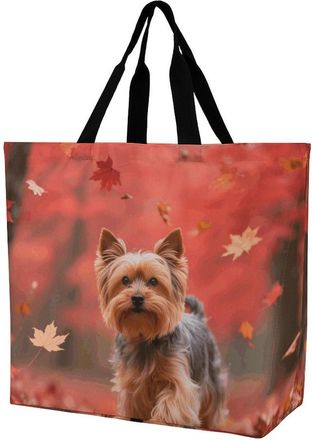 Generic Yorkshire Terrier In Maple Thicket Women Handbag Eco Friendly Tote Bag Waterproof Shoulder Bags For Picnic Travel Work