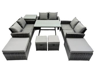 Fimous 10 Seater Outdoor Table Double Seat Sofa 4 Stools Side Table Set in Dark Grey
