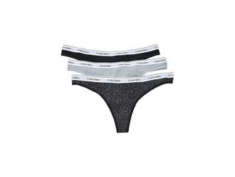 Calvin Klein Underwear Icon Logo Thong 3-Pack Womens Underwear Black/Wolf Grey/Animal Mirror Black : MD (US 8-10), Cotton/Elastane