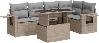 vidaXL Juego De Sof&aacute;s Jard&iacute;n Con Cojines 6 Pzas Rat&aacute;n Sint&eacute;tico Beige Vidaxl