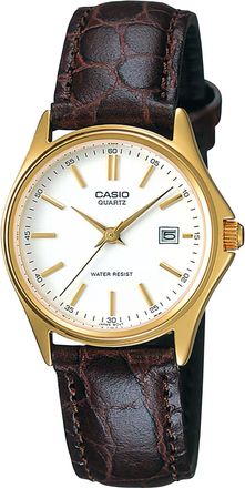 Casio Womens White Dial Brown Leather Strap Gold-Tone Watch - LTP-1183Q-7A