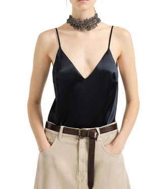 Brunello Cucinelli Black Solid V Neck Top
