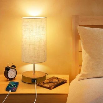 OEM L&aacute;mpara De Mesilla De Noche - L&aacute;mpara De Mesa De Madera Con Tres Niveles De Brillo, Con Puerto De Carga Usb A+c - Control T&aacute;ctil
