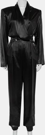 Alberta Ferretti Di Lorenzo Serafini Black Sateen V-Neck Buttoned Jumpsuit