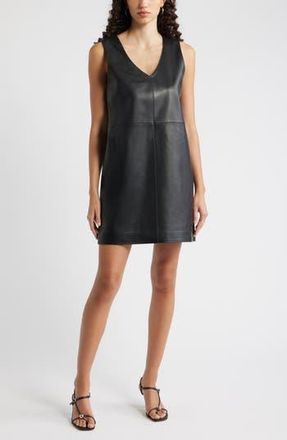 Nordstrom Sleeveless Leather V-Neck Minidress in Black at Nordstrom Rack, Size Xx-Small