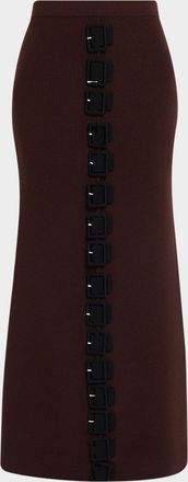 Zankov Charlise Buckled Wool Rib Midi Skirt