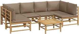 vidaXL Set De Muebles De Jard&iacute;n 7 Piezas Bamb&uacute; Y Cojines Gris Taupe Vidaxl