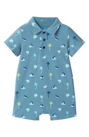 Andy & Evan Print Cotton Blend Polo Romper in Blue at Nordstrom, Size 18-24M
