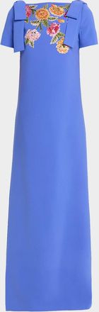 Carolina Herrera Embroidered Bow-Shoulder A-Line Gown