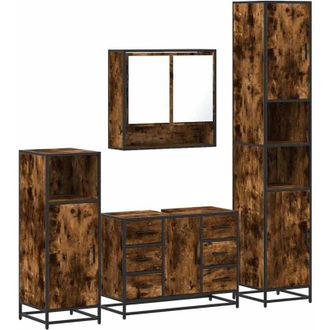 vidaXL Set De Muebles Ba&ntilde;o 4 Pzas Madera Contrachapada Roble Ahumado Vidaxl