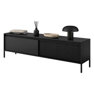 Dmora Mueble Para Tv Kami, Un Estante, 2 Puertas, Efecto Estriado, 187x40x53h Cm Negro