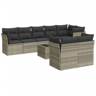 vidaXL Set Muebles Jard&iacute;n 9 Pzas Y Cojines Rat&aacute;n Sint&eacute;tico Gris Claro Vidaxl