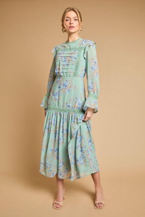 Oasis Womens Pin Tuck Detail Midi Dress - Green - Size 16 UK