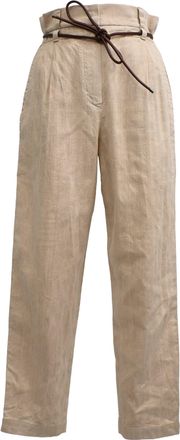 Brunello Cucinelli Belted Carrot Pants in Beige Cotton