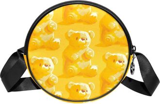 Generic Circle Crossbody Bag for Women, Yellow Butter Bear Small Sling Bag Daypack with Zipper Adjustable Shoulder Straps Casual Ladies Girls Round Purse