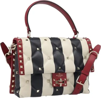 Valentino Garavani Candystud Top Handle Leather Red Leather Handbag (Pre-Owned)