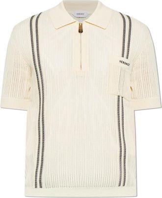 Versace Polo shirt van katoen met geborduurd logo - Heren - Polos - Beige - M - Katoen - Tops