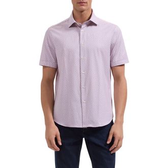 Bugatchi Miles OoohCotton Floral Short Sleeve Button-Up Shirt in Dusty Pink at Nordstrom, Size Xxx-Large