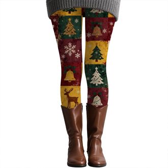 Generic Womens Christmas Leggings 2025 Xmas Print Workout Running Tights Yoga Pants Gym Stretchy Elegant Slim Skinny Joggers Trousers, Blackish Green, M